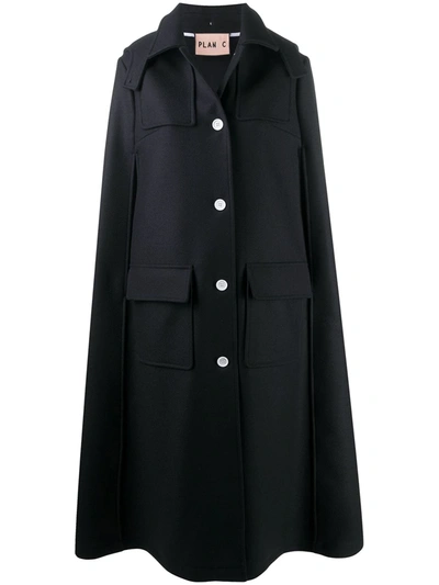 Plan C Mid-length Cape Coat In Blue