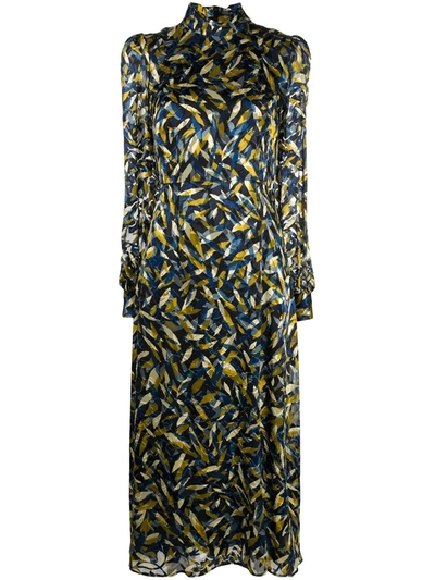 Goat Kendall Leaf-print Midi Dress In Blue