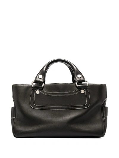 Pre-owned Celine  Contrast Stitching Tote Bag In 黑色
