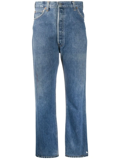 Re/done Cropped Straight Leg Jeans In Blue