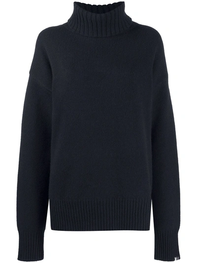 Extreme Cashmere Roll Neck Rib-trimmed Jumper In Blue