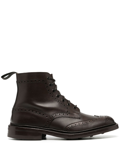 TRICKER'S BURNISHED BROGUE-DETAIL BOOTS