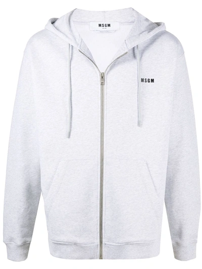 Msgm Zip-up Sweatshirt With Logo Print In Grey