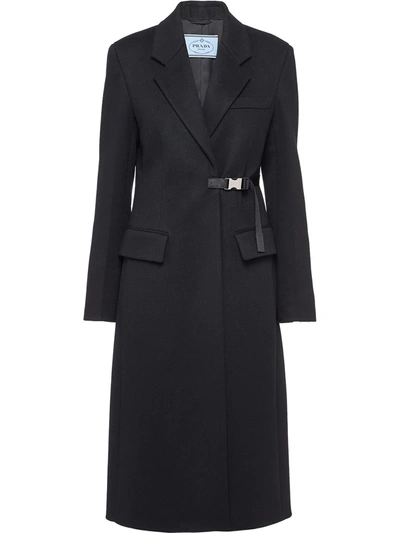 Prada Buckle-fastening Mid-length Coat In Nero