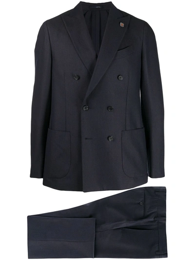 Lardini Double-breasted Suit Set In Blue