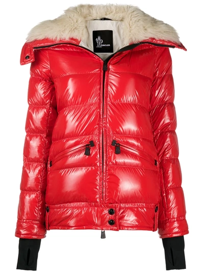 Moncler Faux-fur Lined Puffer Jacket In Red