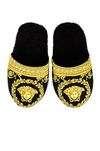 Versace Baroque-print Cotton-terry Slippers In Black