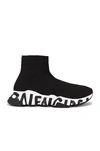 Balenciaga Speed Logo-print Stretch-knit High-top Sneakers In Black White