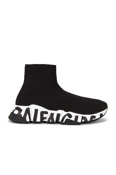 Balenciaga Speed Logo-print Stretch-knit High-top Sneakers In Black,white