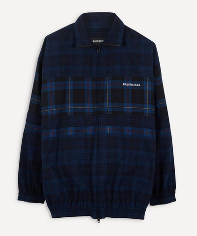 Balenciaga Oversized Checked Cotton-flannel Bomber Jacket In Blue