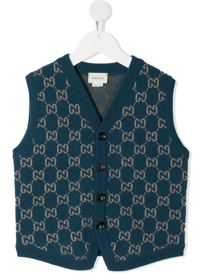 Gucci Kids' Gg Wool Waistcoat In Blue