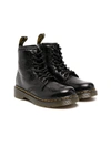 Dr. Martens' Dr. Martens Delaney Core Kids Senior Boots Colour: Black Patent, Size: Junior 4 In Black