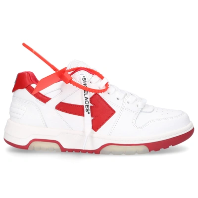 Off-white Low-top Sneakers Out Of Office Calfskin Logo White Red In White,red