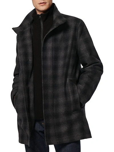 Andrew Marc 2-in-1 Plaid-print Wool-blend Coat In Brown Black