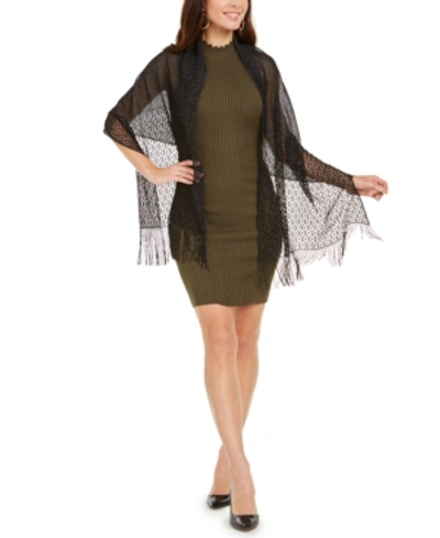 Inc International Concepts Knit Fringe Evening Wrap, Created For Macy's In Black