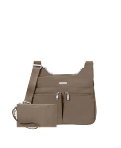 Baggallini Cross Over Crossbody With Rfid In Taupe