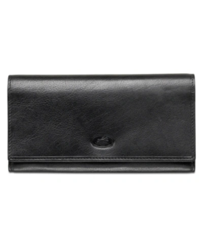 Mancini Equestrian-2 Collection Rfid Secure Trifold Checkbook Wallet In Black