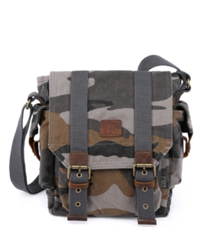 Tsd Brand Camo Canvas Crossbody Bag In Gray