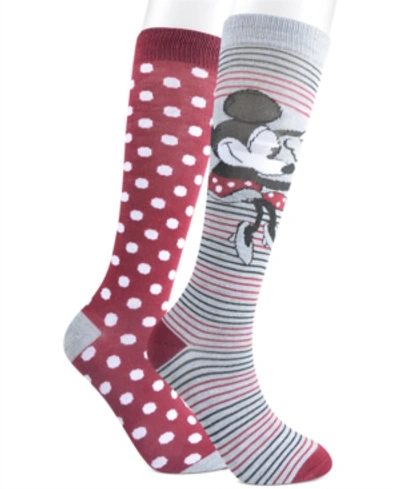 Planet Sox Women's 2-pk. Minnie Mouse Knee-high Socks In Light Gray Heather