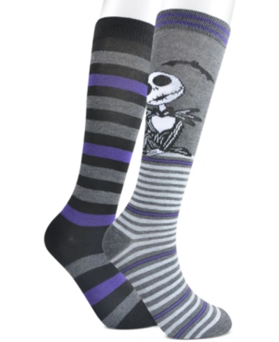 Planet Sox Women's 2-pk. Nightmare Before Christmas Jack Chillin Knee-high Socks In Charcoal Heather