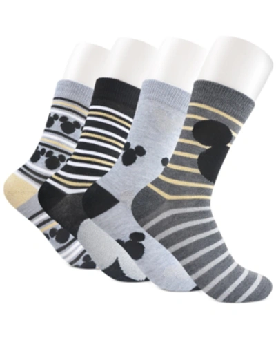 Planet Sox Women's 4-pk. Mickey Mouse Sparkle Icon Crew Socks In Charcoal Heather