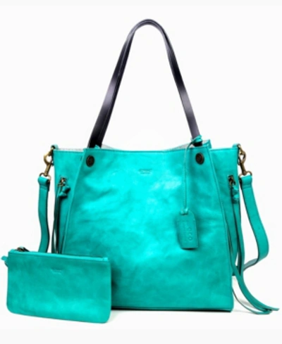 Old Trend Women's Genuine Leather Daisy Tote Bag In Aqua