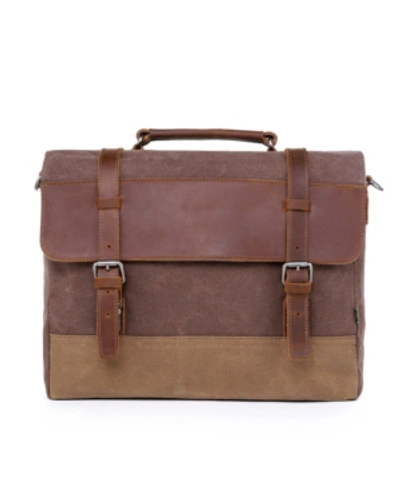 Tsd Brand Stone Creek Waxed Canvas Briefcase In Brown
