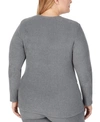 Cuddl Duds Plus Size Fleecewear With Stretch Crewneck Top In Heather Charcoal