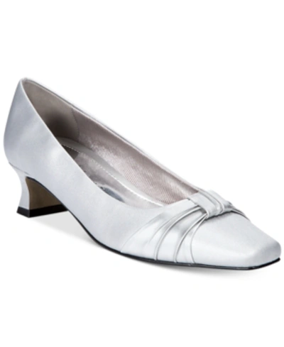 Easy Street Eloise Ruched Block Heel Pump In Silver