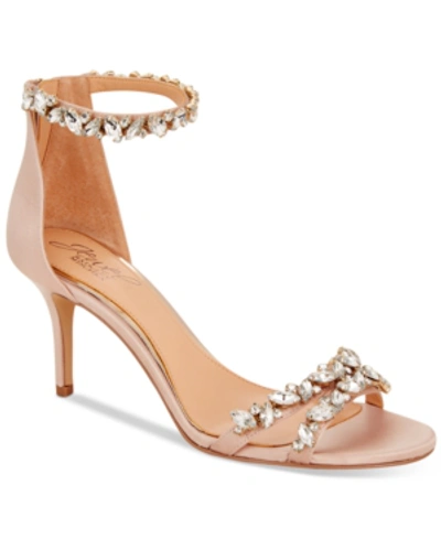 Jewel Badgley Mischka Caroline Embellished Ankle-strap Evening Sandals In Champagne