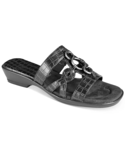 Easy Street Torrid Womens Slip On Faux Leather Wedge Sandals In Black Croc