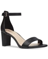 Nine West Women's Pruce Round Toe Block Heel Dress Sandals In Black Patent