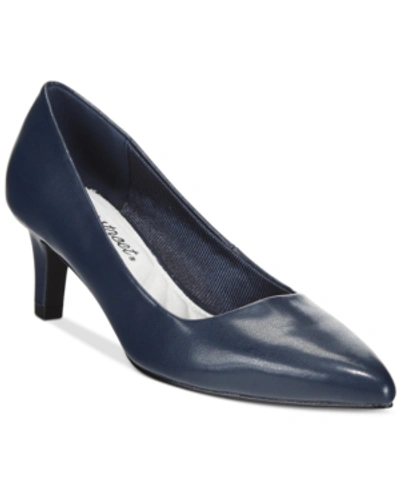 Easy Street Pointe Womens Padded Insole Almond Toe Dress Pumps In Navy
