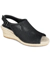 Easy Street Stacy Womens Perforated Espadrille Wedge Sandals In Black Linen Print