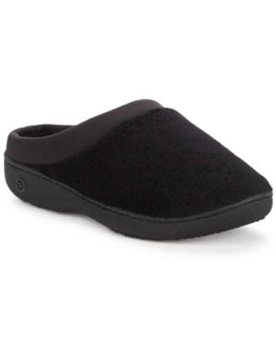Isotoner Signature Microterry Pillowstep Slippers With Satin Trim In Black