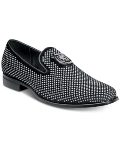 Stacy Adams Men's Swagger Studded Ornament Slip-on Loafer Men's Shoes In Black,silver