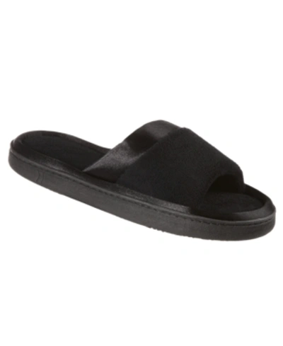 Isotoner Signature Isotoner Women's Microterry Satin Trim Wider Width Slide Slippers In Black