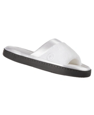 Isotoner Signature Isotoner Women's Microterry Satin Trim Wider Width Slide Slippers In White