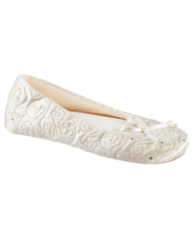 ISOTONER SIGNATURE ISOTONER WOMEN'S SATIN WITH RHINESTONES BALLERINA SLIPPER, ONLINE ONLY