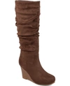 Journee Collection Women's Haze Wide Calf Rouched Knee High Wedge Boots In Brown