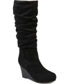 Journee Collection Women's Haze Wide Calf Rouched Knee High Wedge Boots In Black