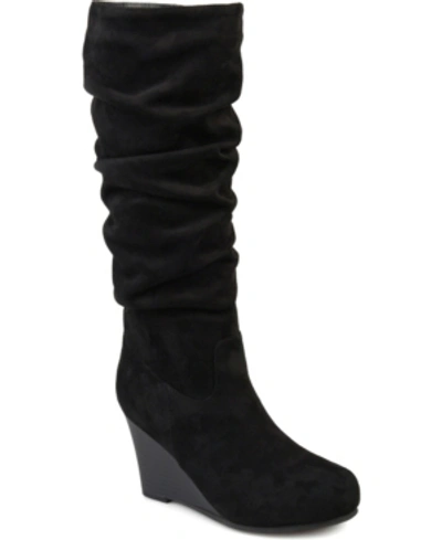 Journee Collection Women's Haze Wide Calf Rouched Knee High Wedge Boots In Black