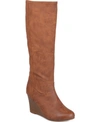 Journee Collection Women's Langly Wide Calf Knee High Wedge Boots In Brown
