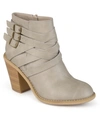 Journee Collection Women's Strap Wide Width Round Toe Stacked Heel Dress Booties In Stone