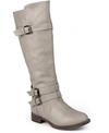 Journee Collection Women's Bite Wide Calf Knee High Buckle Boots In Taupe