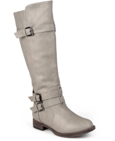 Journee Collection Women's Bite Wide Calf Knee High Buckle Boots In Taupe