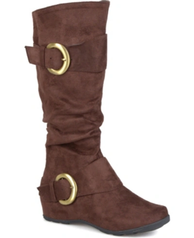 Journee Collection Women's Jester Wide Calf Rouched Buckle Mid Shaft Boots In Brown