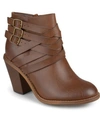 Journee Collection Women's Strap Wide Width Round Toe Stacked Heel Dress Booties In Brown