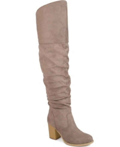 Journee Collection Kaison Womens Faux Suede Wide Calf Thigh-high Boots In Taupe