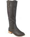 Journee Collection Women's Taven Extra Wide Calf Stacked Heel Western Detail Mid Shaft Boots In Grey